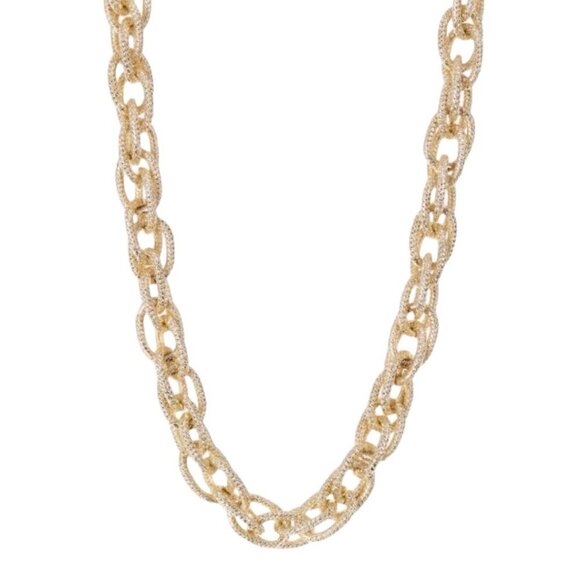 Chunky Gold Plated Chain Necklace Textured Link Elegant 19” Long Statement - Picture 1 of 8